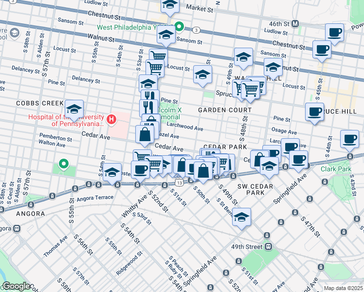 map of restaurants, bars, coffee shops, grocery stores, and more near in Philadelphia