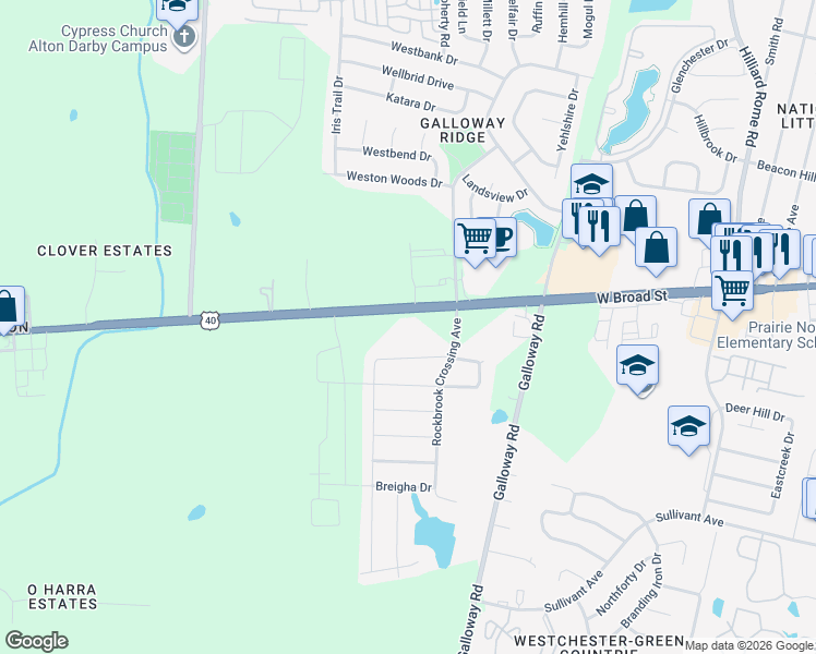 map of restaurants, bars, coffee shops, grocery stores, and more near 5936 West Broad Street in Galloway