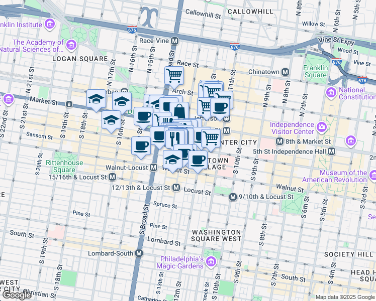map of restaurants, bars, coffee shops, grocery stores, and more near in Philadelphia