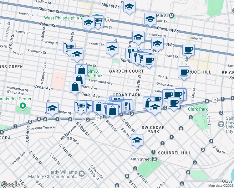 map of restaurants, bars, coffee shops, grocery stores, and more near 4920 Hazel Avenue in Philadelphia