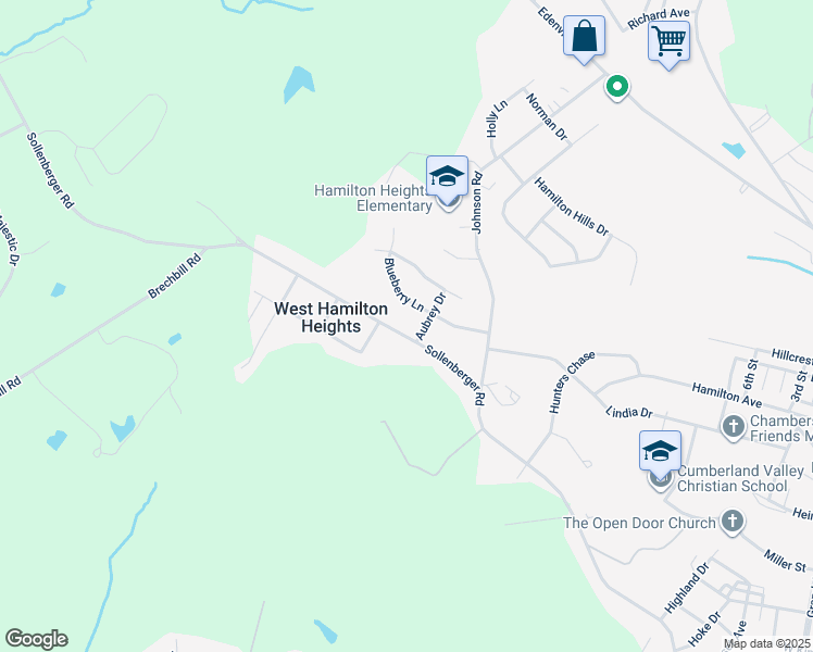 map of restaurants, bars, coffee shops, grocery stores, and more near 1022 Sollenberger Road in Chambersburg