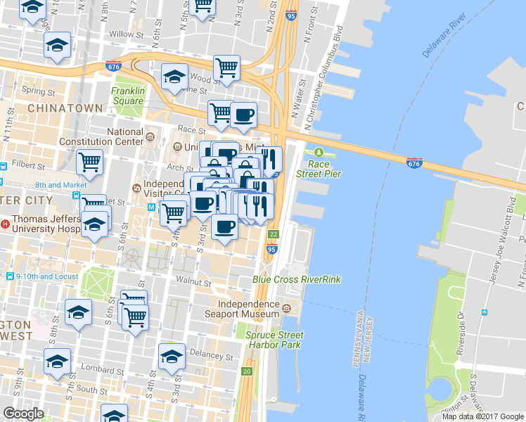 map of restaurants, bars, coffee shops, grocery stores, and more near 24 Cuthbert Street in Philadelphia