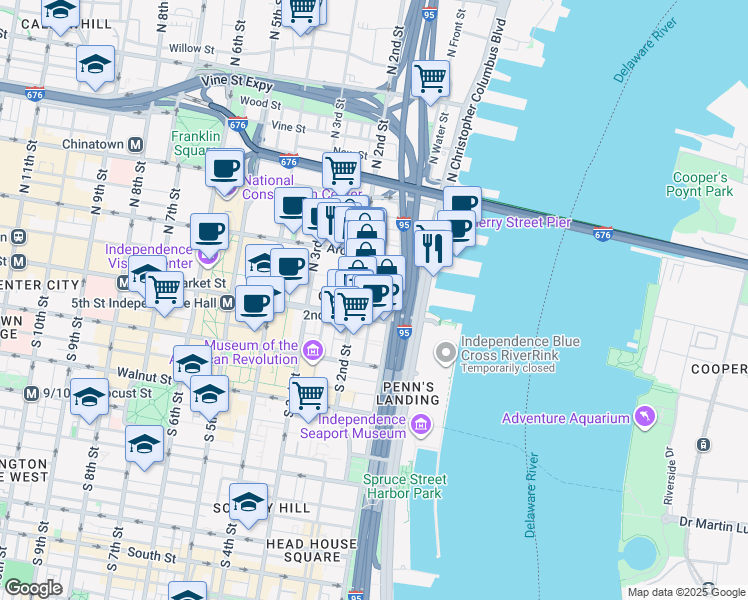 map of restaurants, bars, coffee shops, grocery stores, and more near 24 Cuthbert Street in Philadelphia
