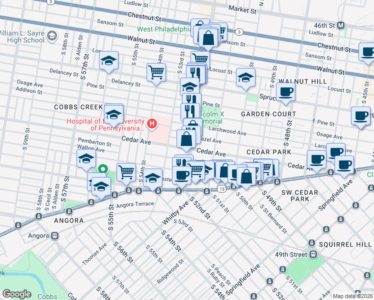 map of restaurants, bars, coffee shops, grocery stores, and more near in Philadelphia