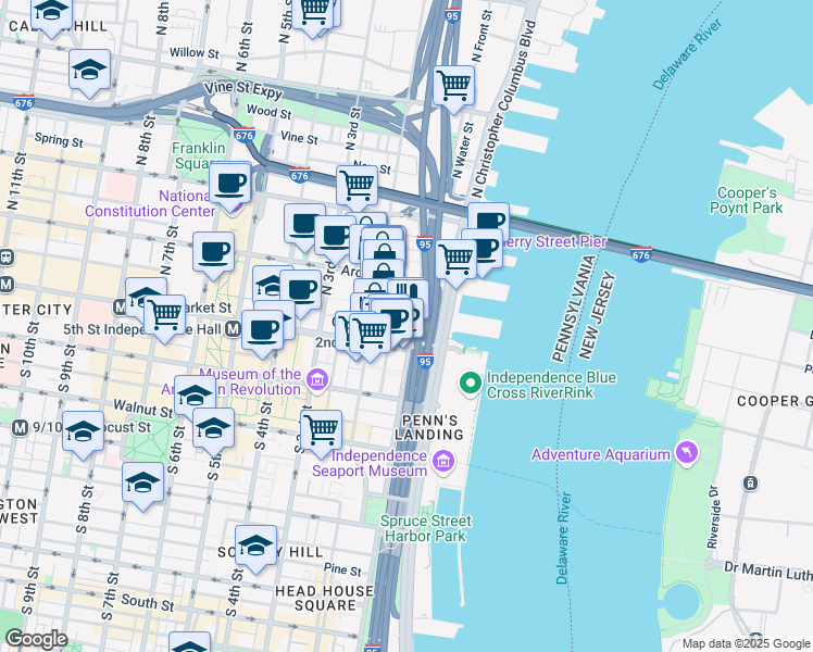 map of restaurants, bars, coffee shops, grocery stores, and more near 24 Cuthbert Street in Philadelphia