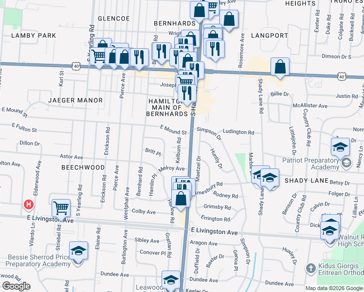 map of restaurants, bars, coffee shops, grocery stores, and more near 1162 Kelburn Road in Columbus