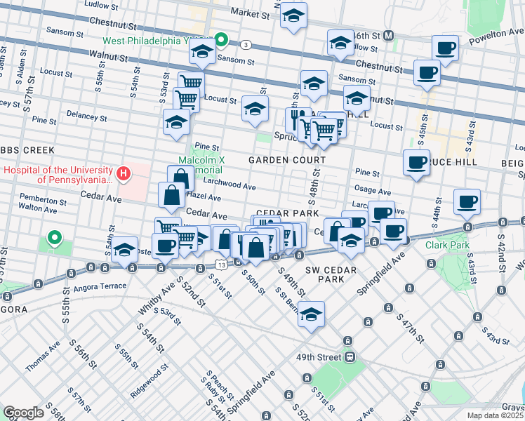 map of restaurants, bars, coffee shops, grocery stores, and more near 4926 Hazel Avenue in Philadelphia