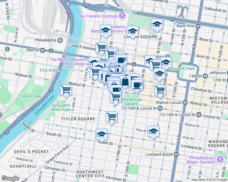map of restaurants, bars, coffee shops, grocery stores, and more near 1998 Moravian Street in Philadelphia