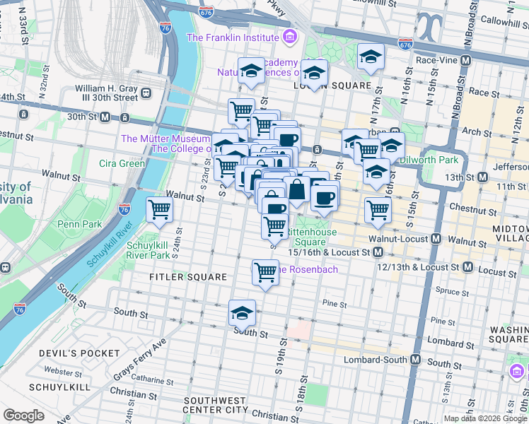 map of restaurants, bars, coffee shops, grocery stores, and more near 1998 Moravian Street in Philadelphia