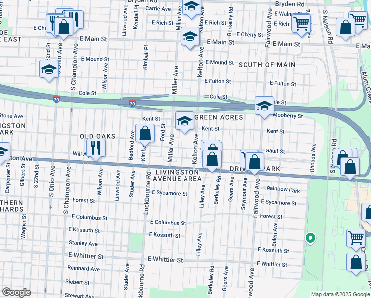 map of restaurants, bars, coffee shops, grocery stores, and more near 750 Miller Avenue in Columbus
