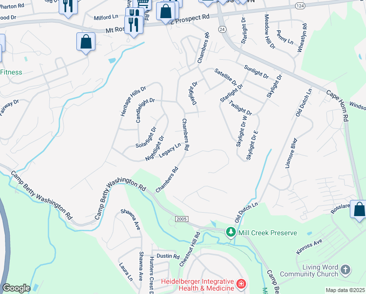 map of restaurants, bars, coffee shops, grocery stores, and more near 2999 Legacy Lane in York
