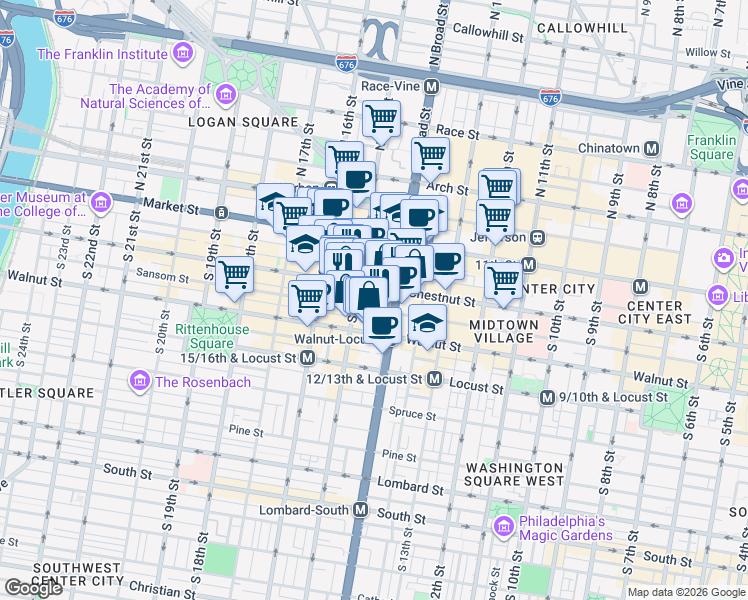 map of restaurants, bars, coffee shops, grocery stores, and more near in Philadelphia