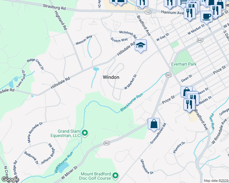 map of restaurants, bars, coffee shops, grocery stores, and more near 145 Whispering Oaks Drive in West Chester
