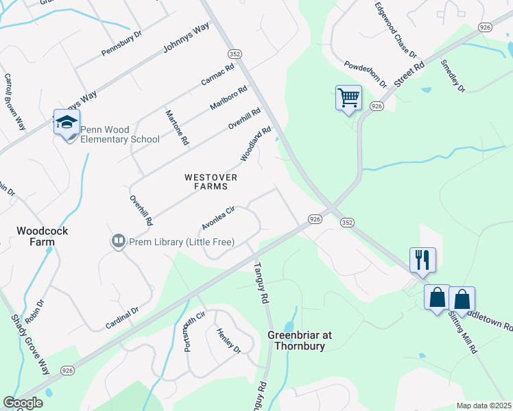 map of restaurants, bars, coffee shops, grocery stores, and more near 1540 Apple Tree Road in Chester County