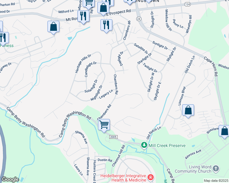 map of restaurants, bars, coffee shops, grocery stores, and more near 2999 Legacy Lane in York