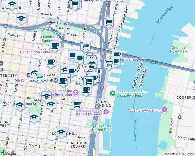 map of restaurants, bars, coffee shops, grocery stores, and more near 24 Cuthbert Street in Philadelphia
