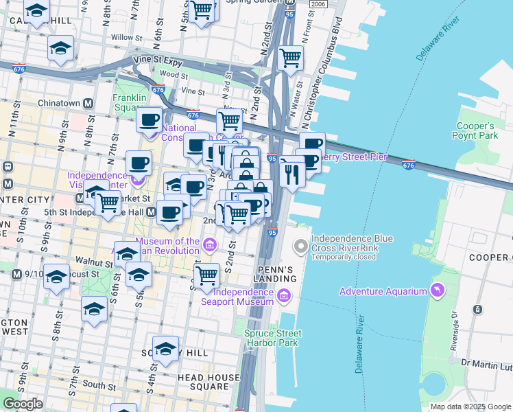 map of restaurants, bars, coffee shops, grocery stores, and more near 24 Cuthbert Street in Philadelphia