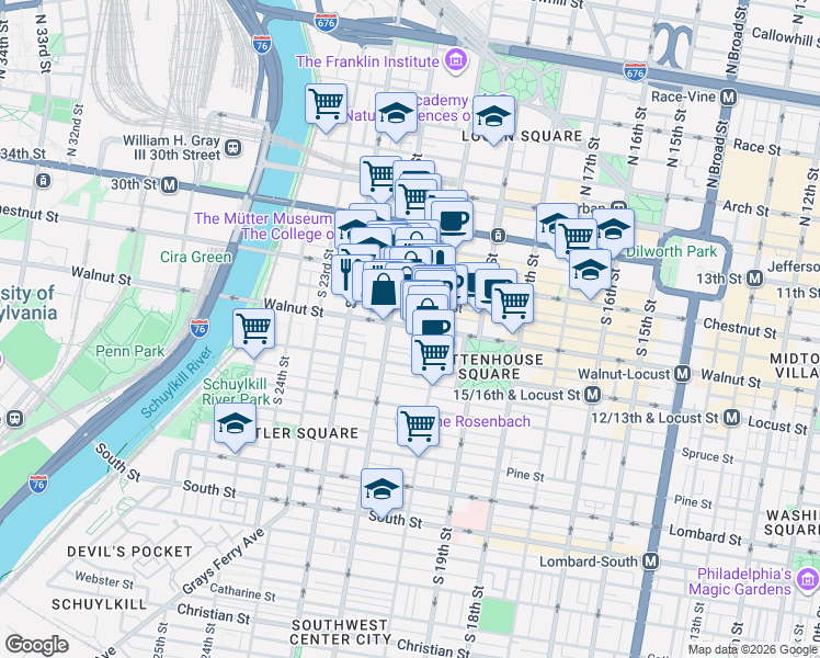 map of restaurants, bars, coffee shops, grocery stores, and more near in Philadelphia