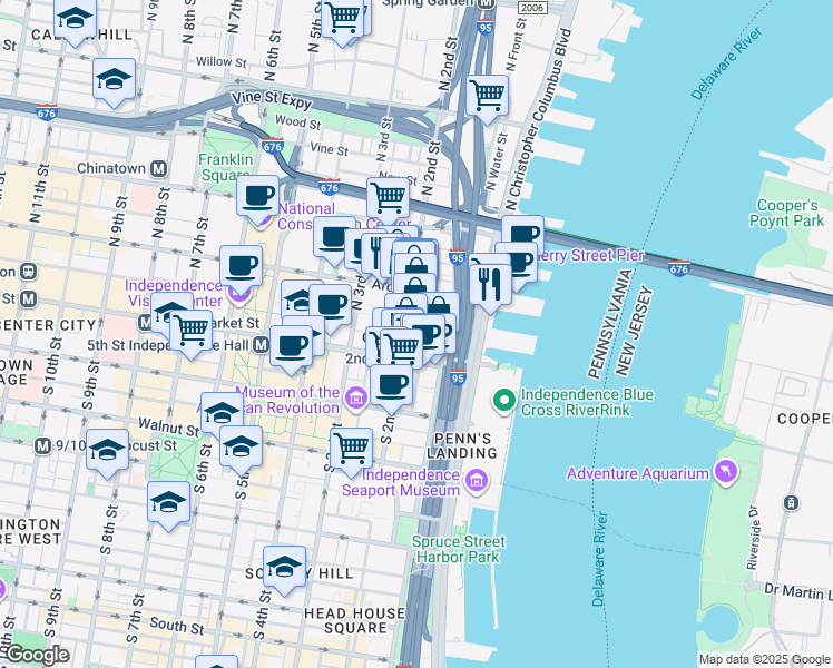 map of restaurants, bars, coffee shops, grocery stores, and more near 24 Cuthbert Street in Philadelphia