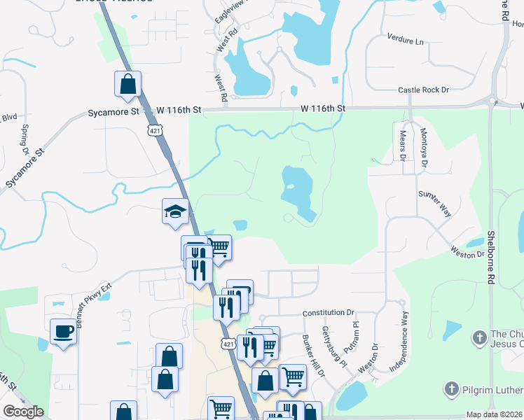 map of restaurants, bars, coffee shops, grocery stores, and more near 4477 Haven Court in Zionsville