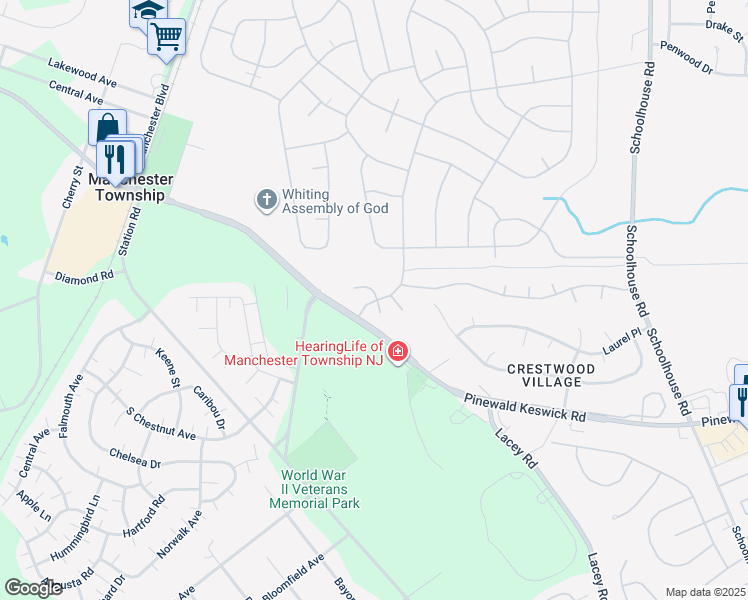 map of restaurants, bars, coffee shops, grocery stores, and more near 100 South Columbus Boulevard in Manchester Township