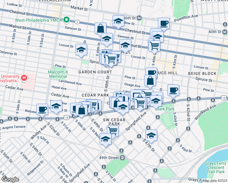 map of restaurants, bars, coffee shops, grocery stores, and more near 4724 Larchwood Avenue in Philadelphia