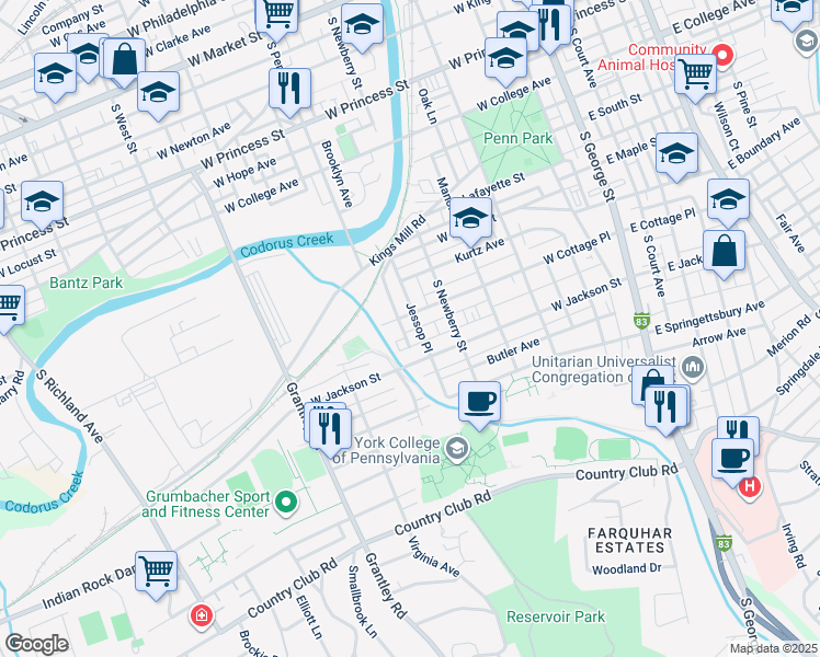 map of restaurants, bars, coffee shops, grocery stores, and more near 708 Jessop Place in York