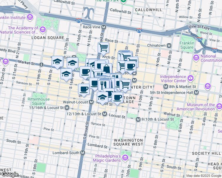 map of restaurants, bars, coffee shops, grocery stores, and more near in Philadelphia