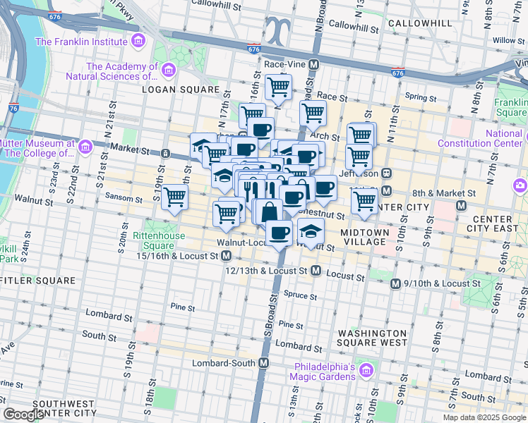 map of restaurants, bars, coffee shops, grocery stores, and more near in Philadelphia