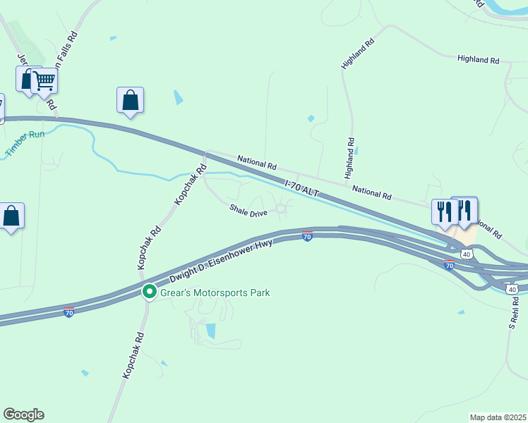 map of restaurants, bars, coffee shops, grocery stores, and more near 3205 Jane Circle in Zanesville