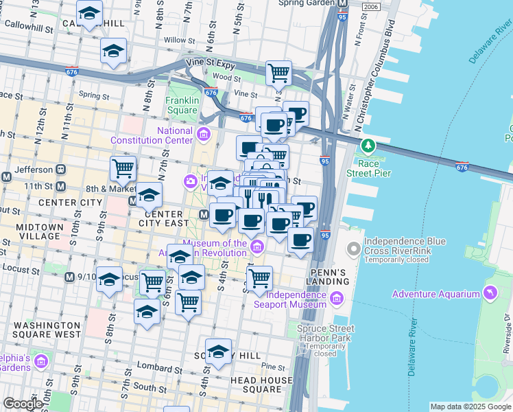 map of restaurants, bars, coffee shops, grocery stores, and more near 30 North 3rd Street in Philadelphia