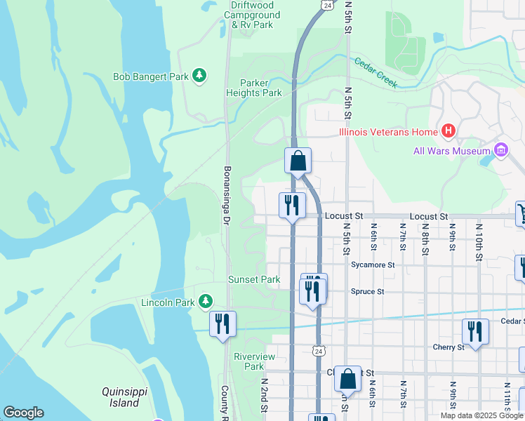 map of restaurants, bars, coffee shops, grocery stores, and more near 1616 N 2nd St in Quincy