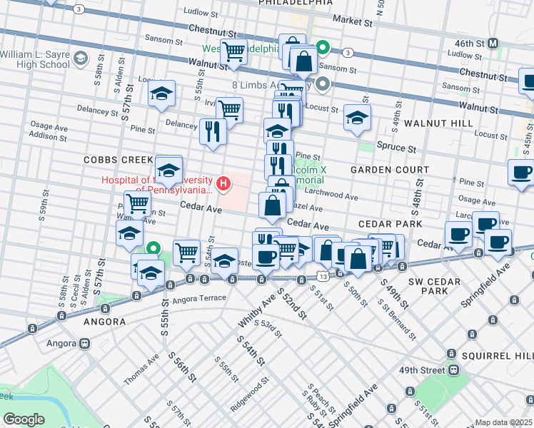 map of restaurants, bars, coffee shops, grocery stores, and more near 5236 Rodman Street in Philadelphia