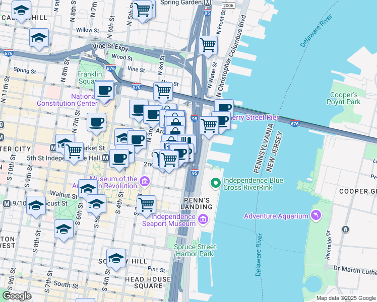 map of restaurants, bars, coffee shops, grocery stores, and more near 24 Cuthbert Street in Philadelphia