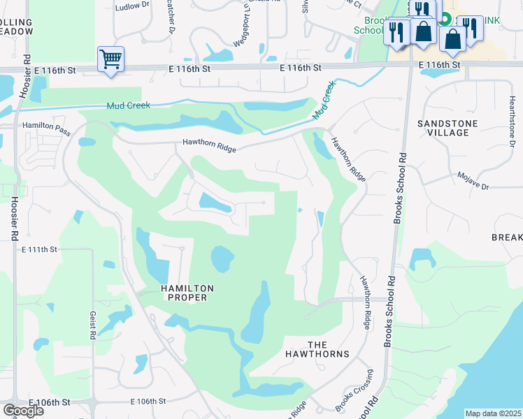 map of restaurants, bars, coffee shops, grocery stores, and more near 12139 Rangeview Court in Fishers