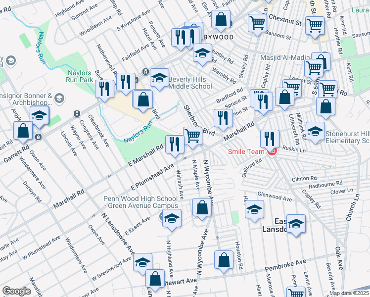 map of restaurants, bars, coffee shops, grocery stores, and more near 311 Barker Avenue in Lansdowne