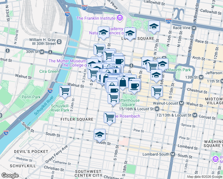 map of restaurants, bars, coffee shops, grocery stores, and more near 1998 Moravian Street in Philadelphia