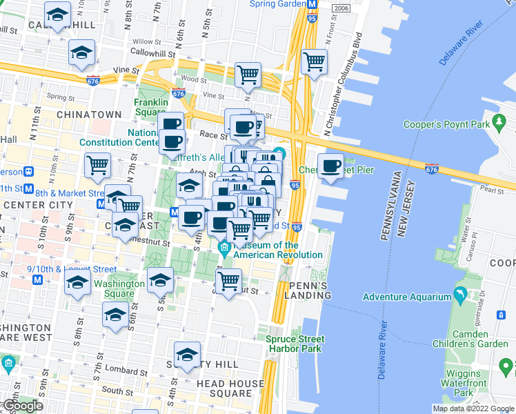 map of restaurants, bars, coffee shops, grocery stores, and more near 26 North 2nd Street in Philadelphia