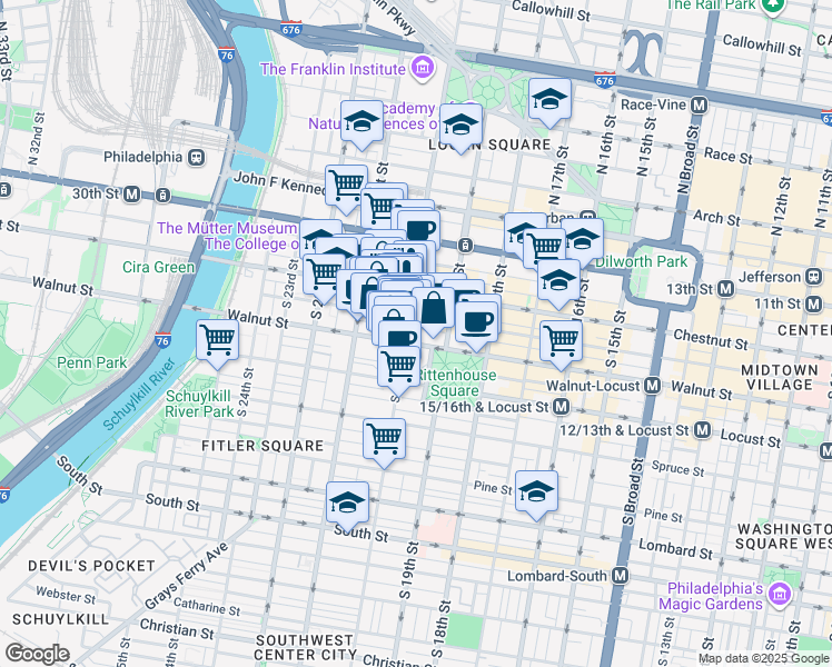 map of restaurants, bars, coffee shops, grocery stores, and more near 1998 Moravian Street in Philadelphia