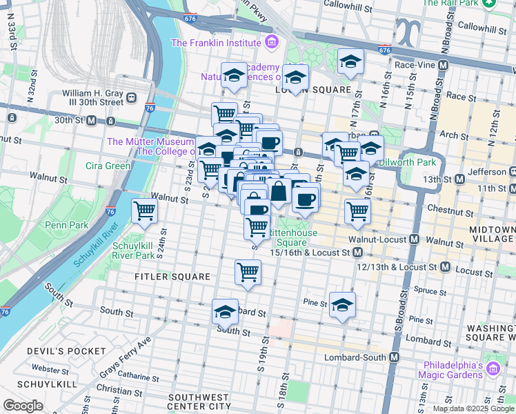 map of restaurants, bars, coffee shops, grocery stores, and more near 1998 Moravian Street in Philadelphia