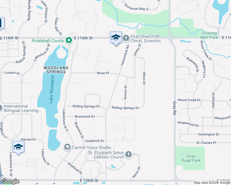 map of restaurants, bars, coffee shops, grocery stores, and more near 11205 Haverstick Road in Carmel