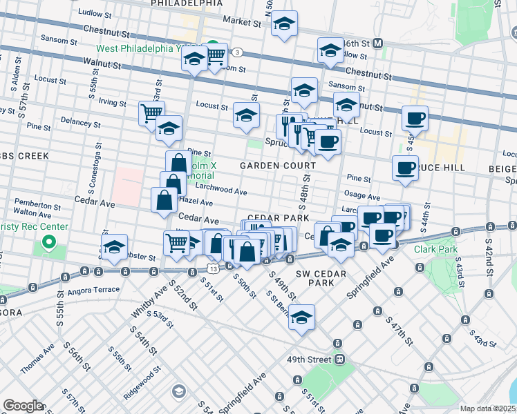 map of restaurants, bars, coffee shops, grocery stores, and more near 4921 Hazel Avenue in Philadelphia