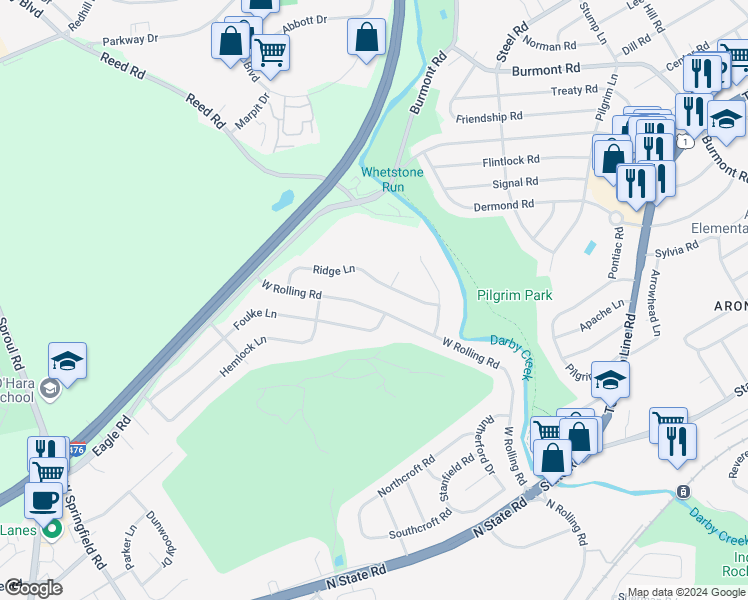 map of restaurants, bars, coffee shops, grocery stores, and more near 755 West Rolling Road in Springfield