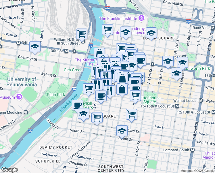 map of restaurants, bars, coffee shops, grocery stores, and more near in Philadelphia
