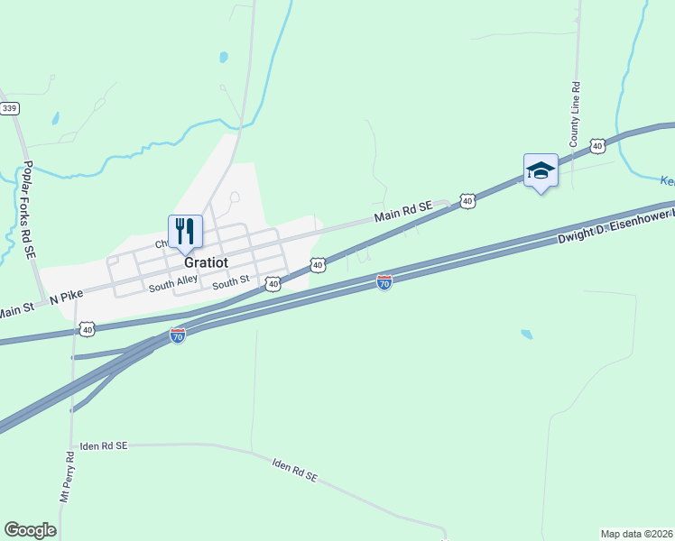 map of restaurants, bars, coffee shops, grocery stores, and more near 18294 National Road Southeast in Newark