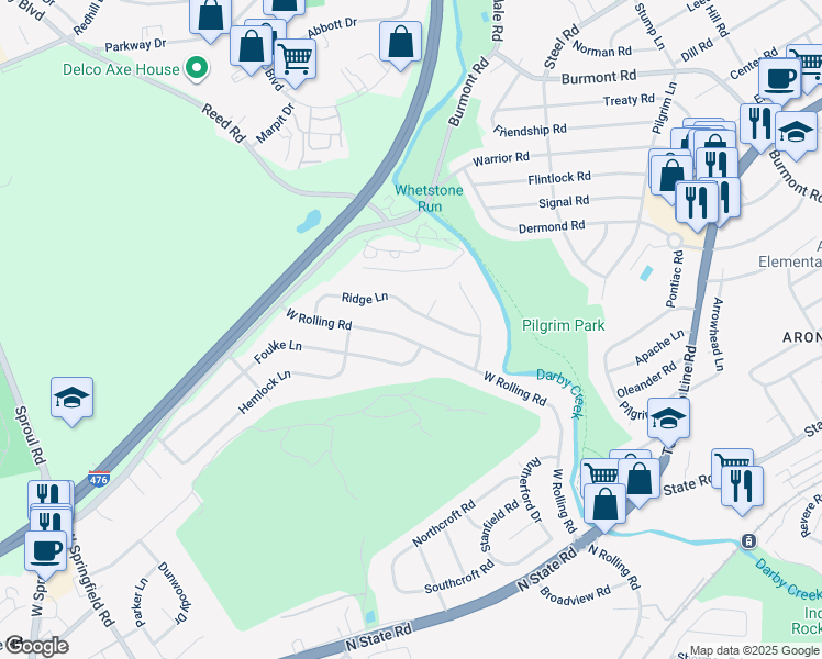 map of restaurants, bars, coffee shops, grocery stores, and more near 755 West Rolling Road in Springfield