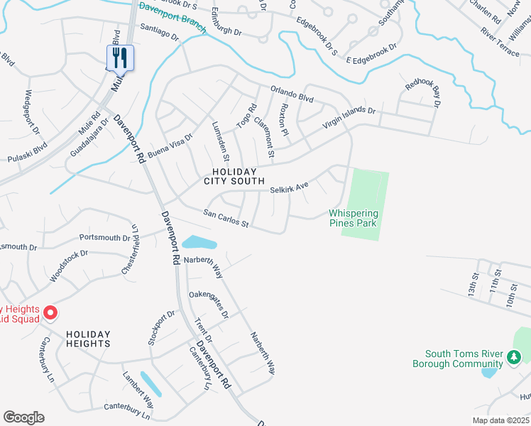 map of restaurants, bars, coffee shops, grocery stores, and more near 15 Olstins Court in Toms River