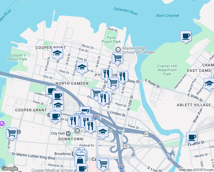 map of restaurants, bars, coffee shops, grocery stores, and more near in Camden