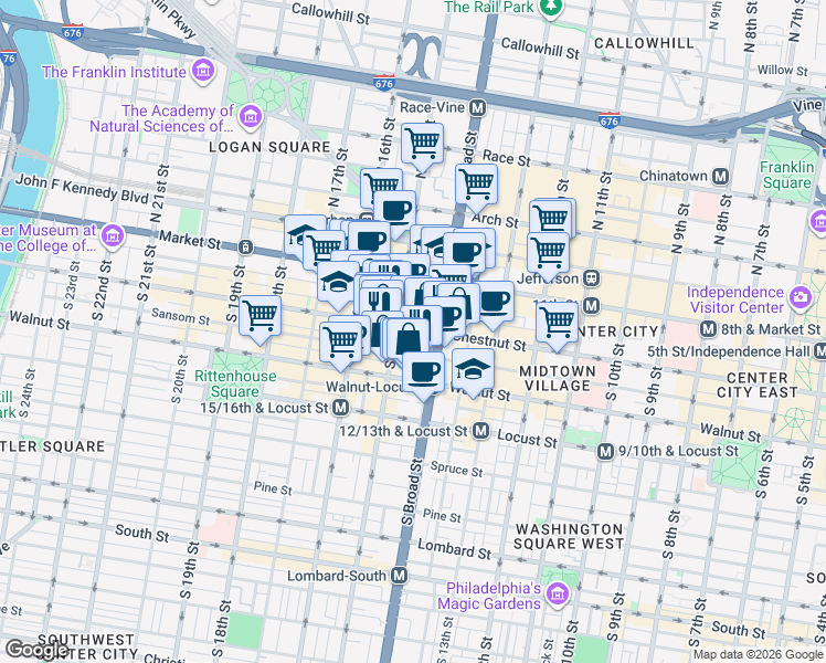 map of restaurants, bars, coffee shops, grocery stores, and more near in Philadelphia