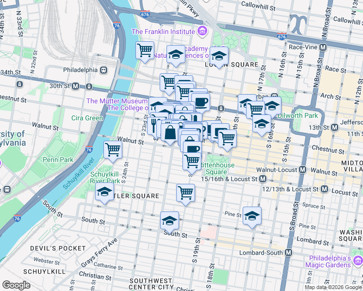 map of restaurants, bars, coffee shops, grocery stores, and more near in Philadelphia